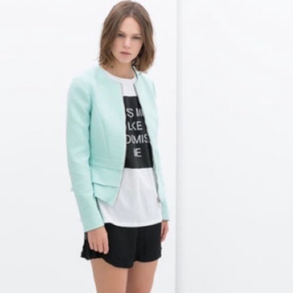 Zara | Mint peplum zip jacket